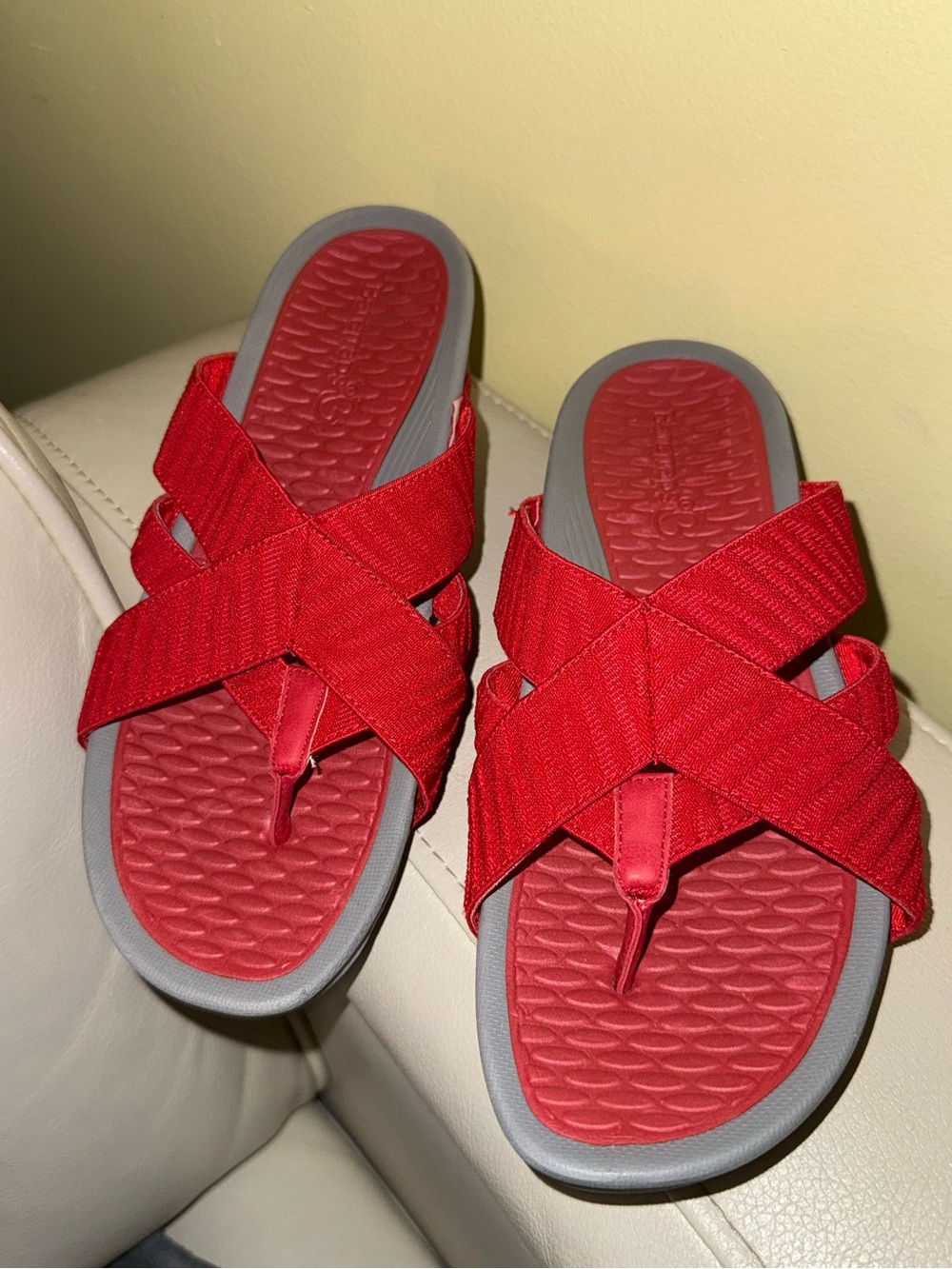 BareTraps Red Crisscross Slide Sandals
